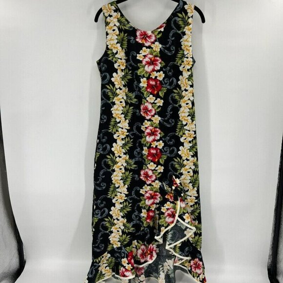 Two Palms Floral Hawaii Sleeveless Midi Ruffle Slit Dress Womens Size M - Picture 4 of 9